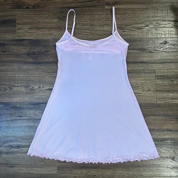 La‎ Senza Mesh Pink Slip Dress Ruffle Sleeveless Lettuce Trim Y2K Coquette Small - Picture 5 of 10